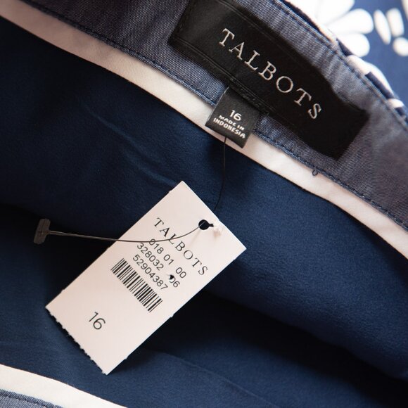 Talbots Classic Cotton A-Line Skirt Floral Stripe Blue White Plus Size 16 New - Picture 4 of 6